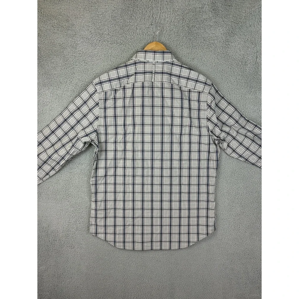 Banana Republic Shirt Men M Gray Plaid Luxe Poplin Long Sleeve Button Casual New